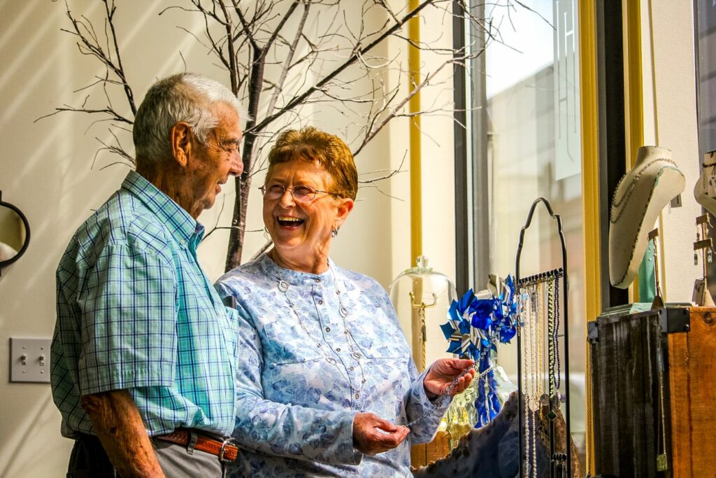 Two shoppers in Downtown Muncie